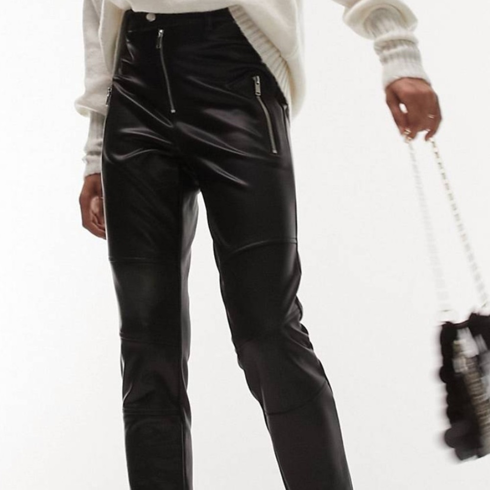 Top shop Faux leather Moro skinny fit pants with zip in black